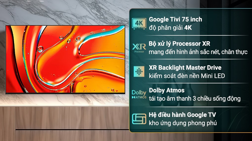 Google Tivi Mini LED Sony 4K 75 inch K-75XR70