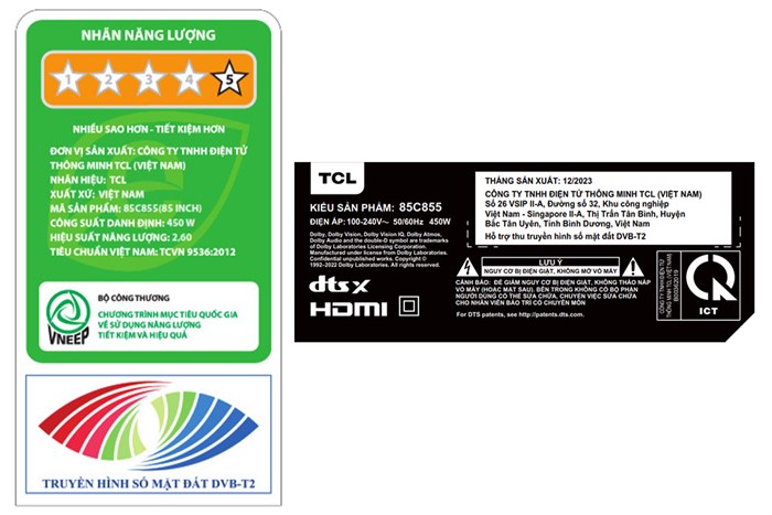 Google Tivi QD-Mini LED TCL AI 4K 85 inch 85C855 Màu Đen