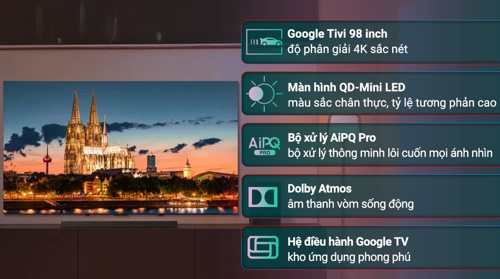 Google Tivi QD-Mini LED TCL AI 4K 98 inch 98C855