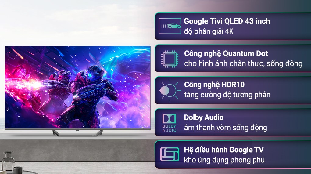 Google Tivi QLED Aqua 4K 43 inch AQT43S80EUX