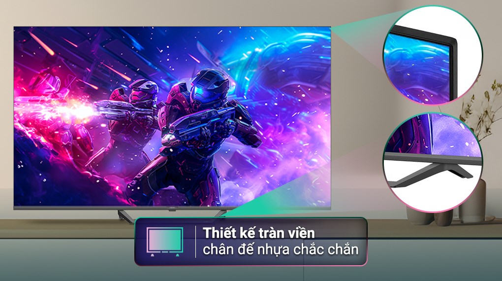 Google Tivi QLED Aqua 4K 65 inch AQT65S80EUX mang đến sự tinh tế và sang trọng với những đường viền cực mỏng bao quanh màn hình