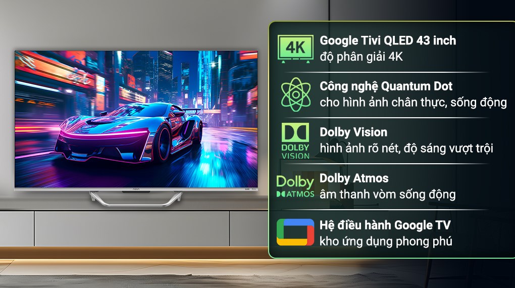 Google Tivi Aqua QLED 4K 43 inch AQT43S800UX