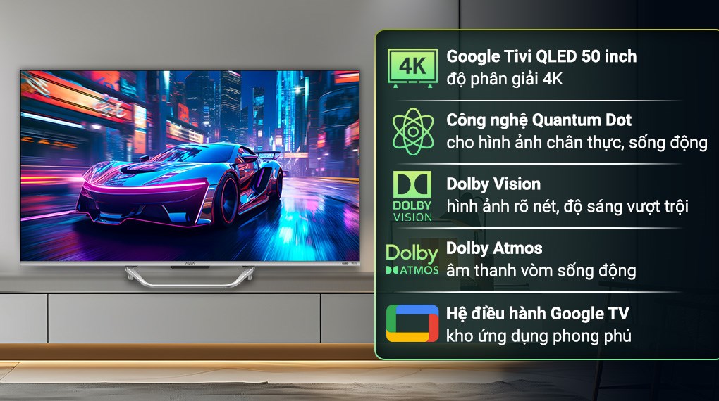 Google Tivi Aqua QLED 4K 50 inch AQT50S800UX