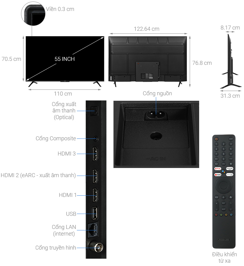 Google Tivi Xiaomi A 4K 55 inch L55MA-ASEA 2025