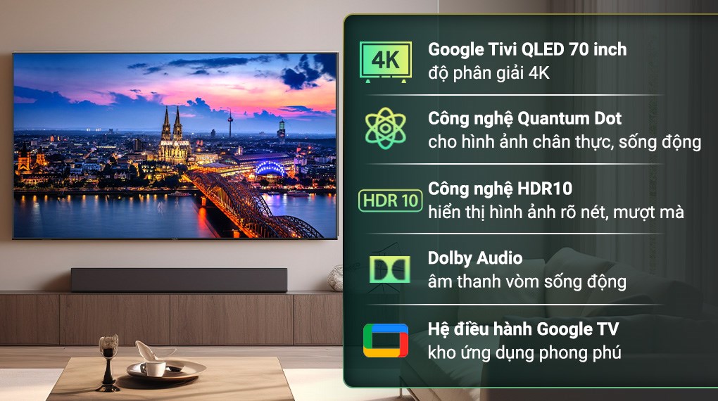 Google Tivi QLED Aqua 4K 70 inch AQT70K800UX