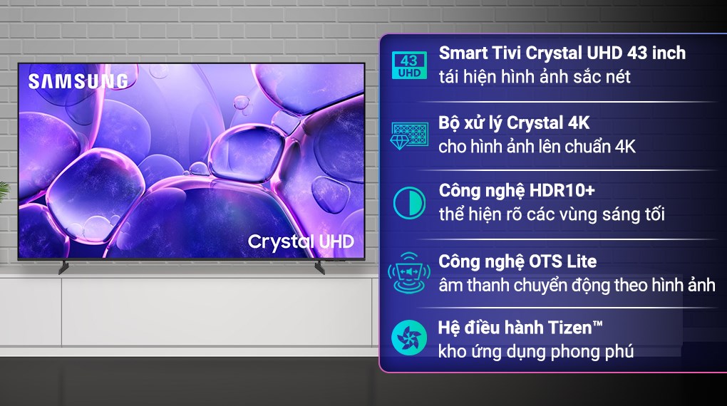 Smart Tivi Crystal UHD Samsung 4K 43 inch UA43U8550F