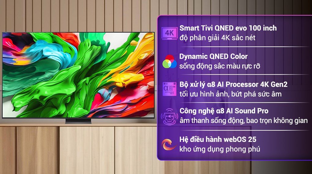Smart Tivi QNED evo LG AI 4K 100 inch 100QNED86AS
