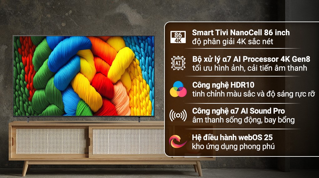 Smart Tivi NanoCell LG AI 4K 86 inch 86NANO80ASA