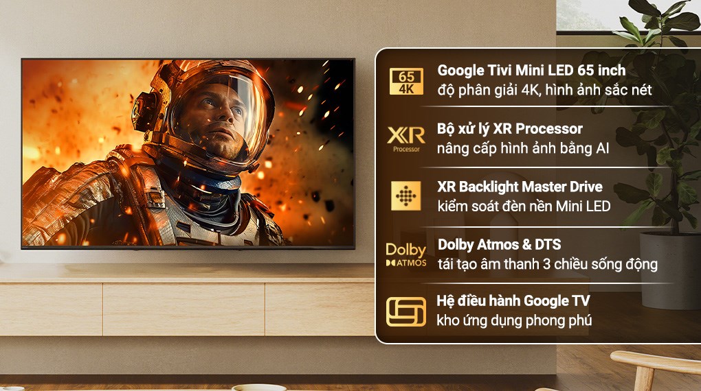 Google Tivi Mini LED Sony AI 4K Bravia 5 với bộ xử lý XR Processor tối ưu hình ảnh bằng AI, tăng chiều sâu và độ tự nhiên cho từng cảnh quay