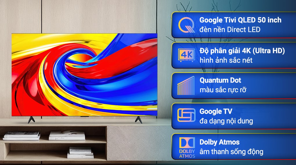 Google Tivi QLED TCL 4K 50 inch 50P7L