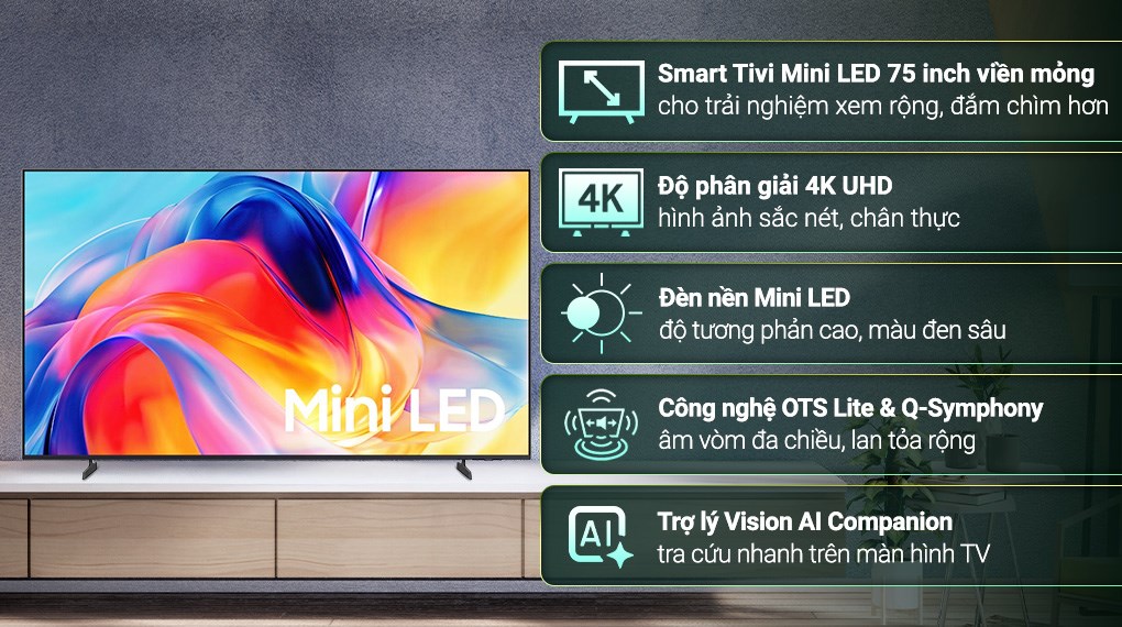 Smart Tivi Mini LED Samsung AI 4K 75 inch UA75M77HA