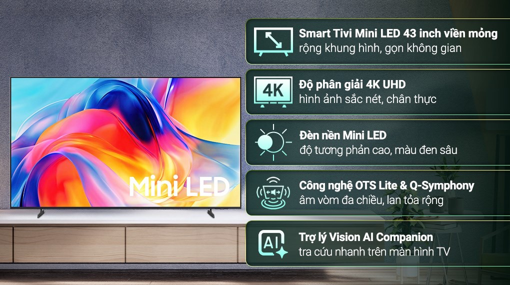 Smart Tivi Mini LED Samsung AI 4K 43 inch UA43M77HA - giá tốt, có trả góp