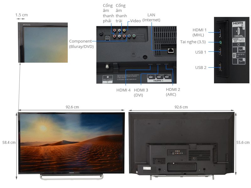 Internet Tivi LED Sony KDL-40W600B 40 inch - giá tốt, có trả góp