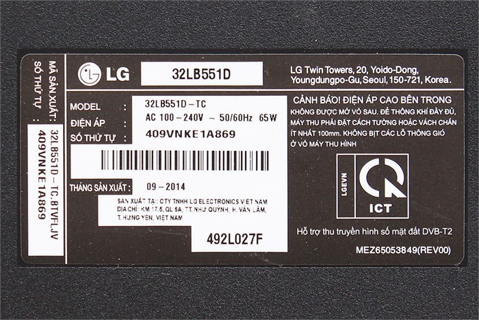 Tivi LED LG 32LB551D 32 inch Màu Đen