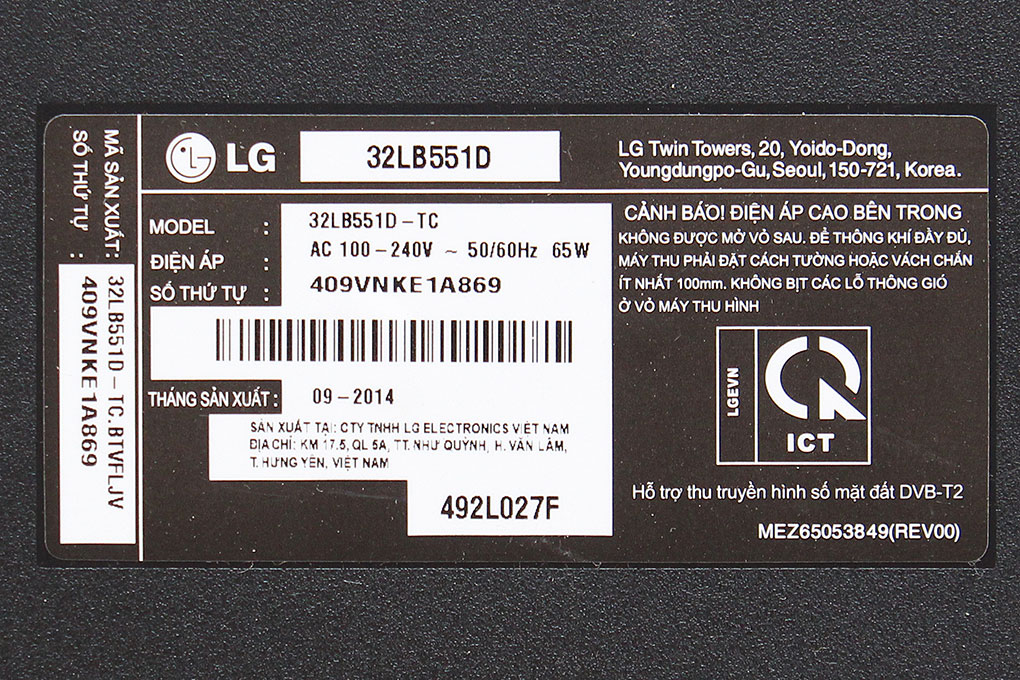 Tivi LED LG 32LB551D 32 inch Màu Đen