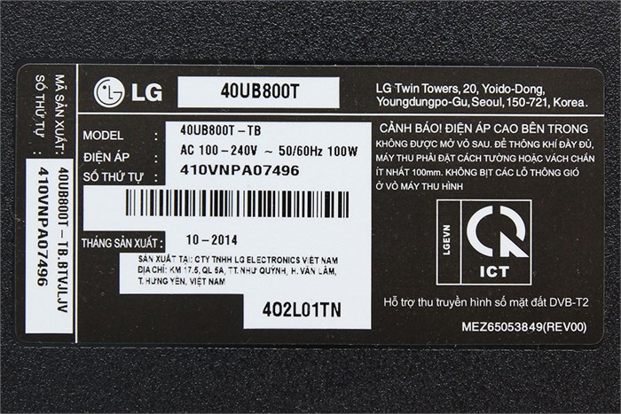 Smart Tivi LED LG 40UB800T 40 inch Màu Đen