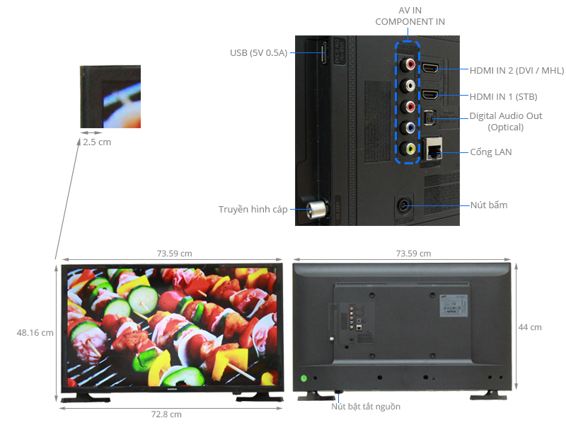 Thông số kỹ thuật Internet Tivi Samsung 32 inch UA32J4303