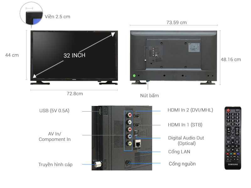 Thông số kỹ thuật Internet Tivi Samsung 32 inch UA32J4303