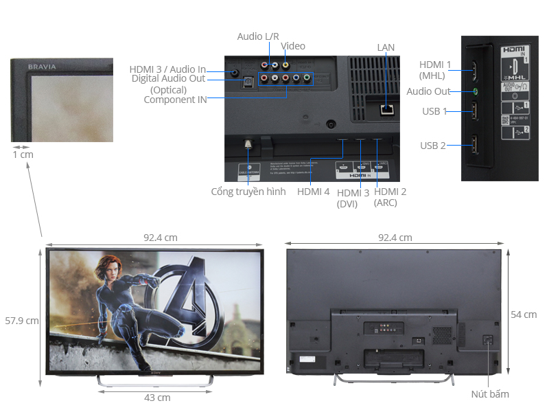 Thông số kỹ thuật Internet Tivi Sony 40 inch KDL-40W700C