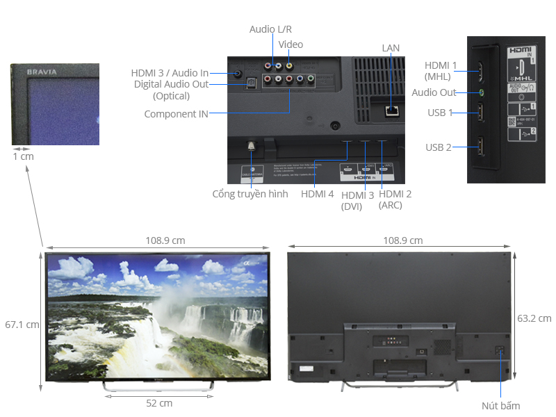 Thông số kỹ thuật Internet Tivi Sony 48 inch KDL-48W700C