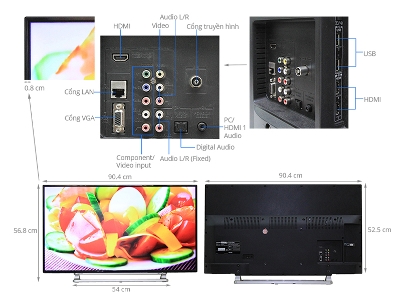 Thông số kỹ thuật Smart Tivi Toshiba 40 inch 40L5550