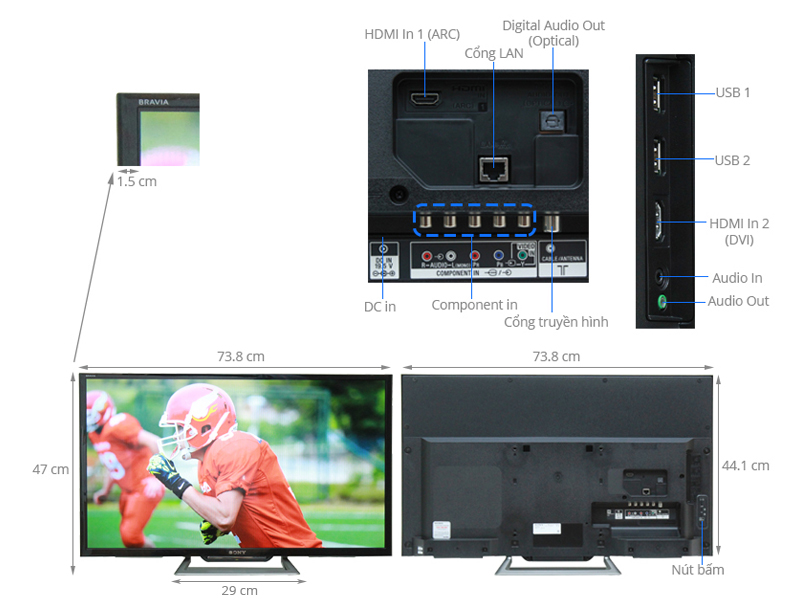 Thông số kỹ thuật Internet Tivi Sony 32 inch KDL-32R500C