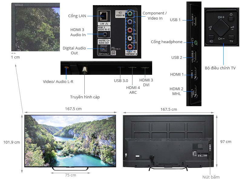 Android Tivi Sony 75 inch KD-75X8500C - giá tốt, có trả góp