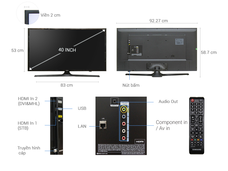 Thông số kỹ thuật Internet Tivi Samsung 40 inch UA40J5200