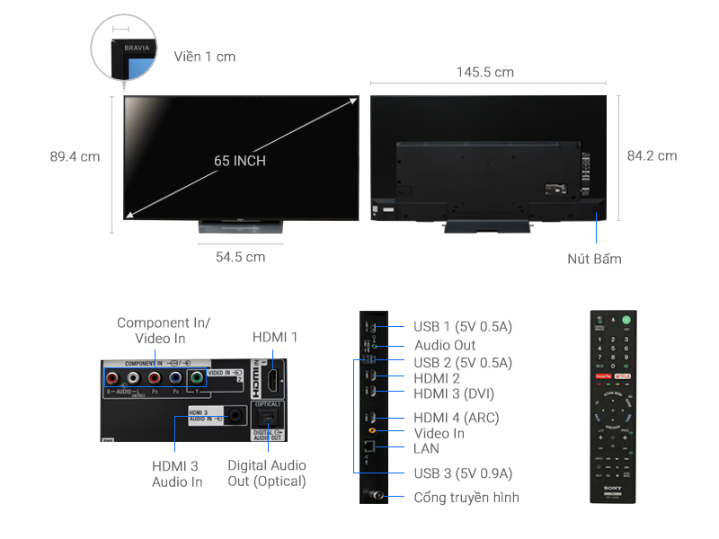 Thông số kỹ thuật Android Tivi Sony 4K 65 inch KD-65X8500D