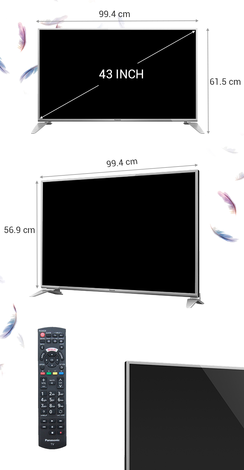 Smart tivi Panasonic 43 inch TH-43DS630V - Kích thước tivi