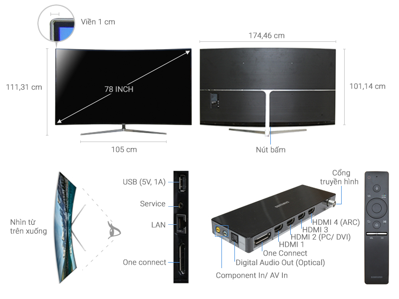 Thông số kỹ thuật Smart tivi Cong Samsung 78 inch UA78KS9000