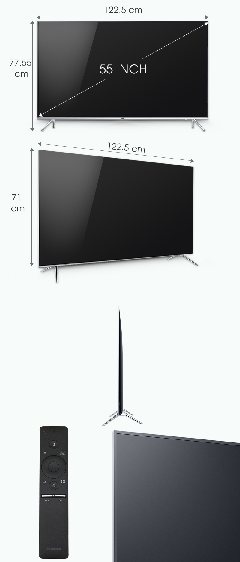 Smart tivi Samsung 55 inch UA55KS7000 - Kích thước tivi