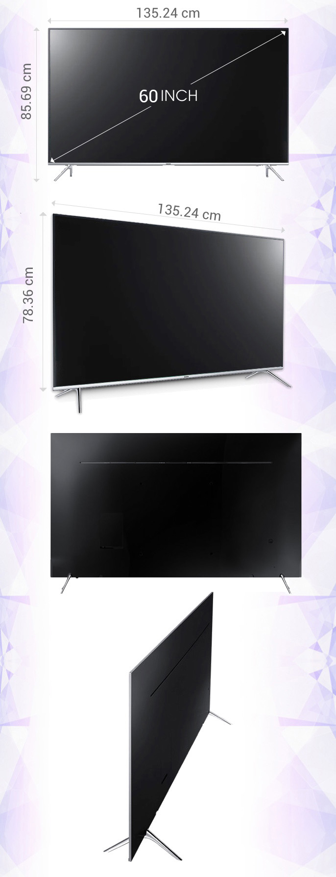 Smart tivi Samsung 60 inch UA60KS7000 - Kích thước tivi