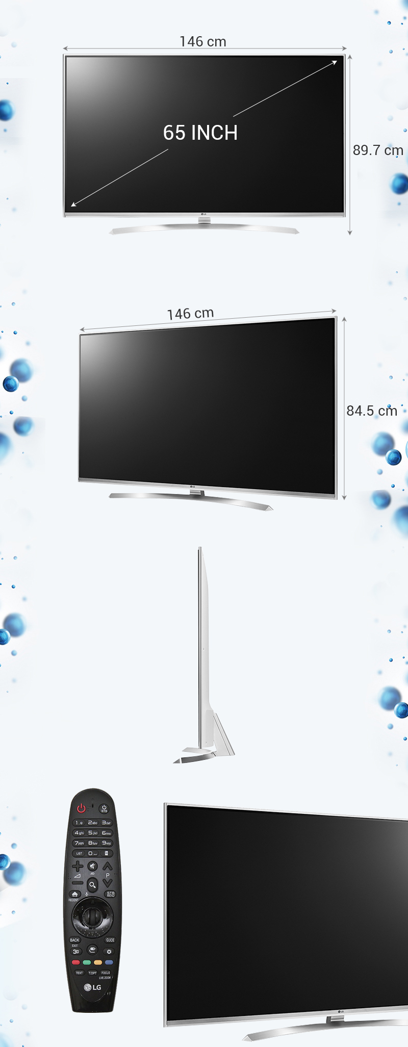 Smart Tivi LG 65 inch 65UH850T - Kích thước tivi