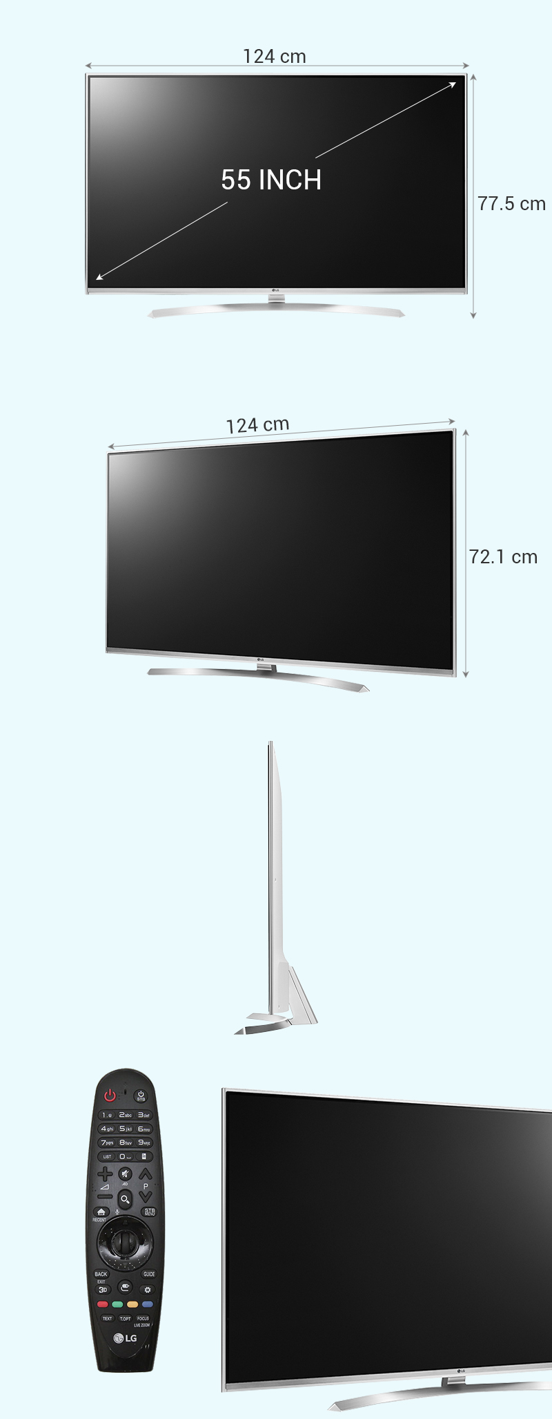 Smart Tivi LG 55 inch 55UH850T - Kích thước tivi