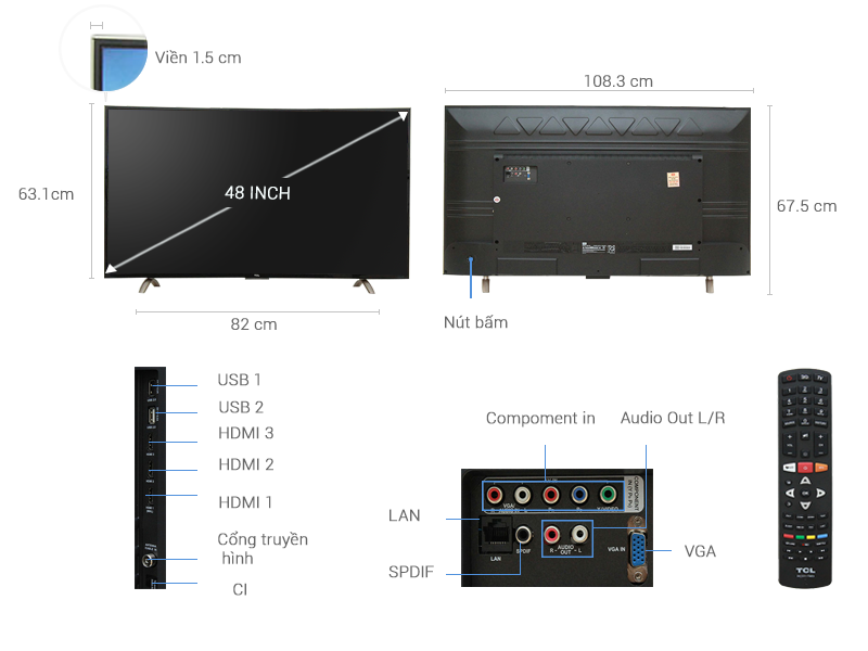 Thông số kỹ thuật Smart Tivi Cong TCL 48 inch L48P1-CF