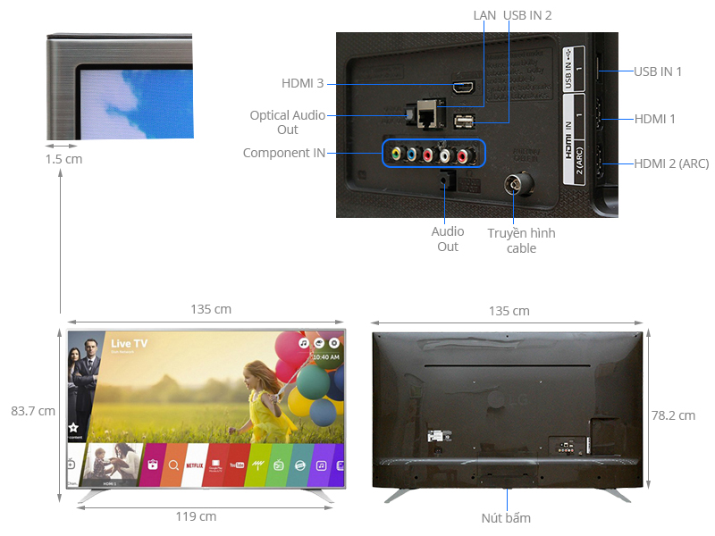 Thông số kỹ thuật Smart Tivi LG 60 inch 60UH650T