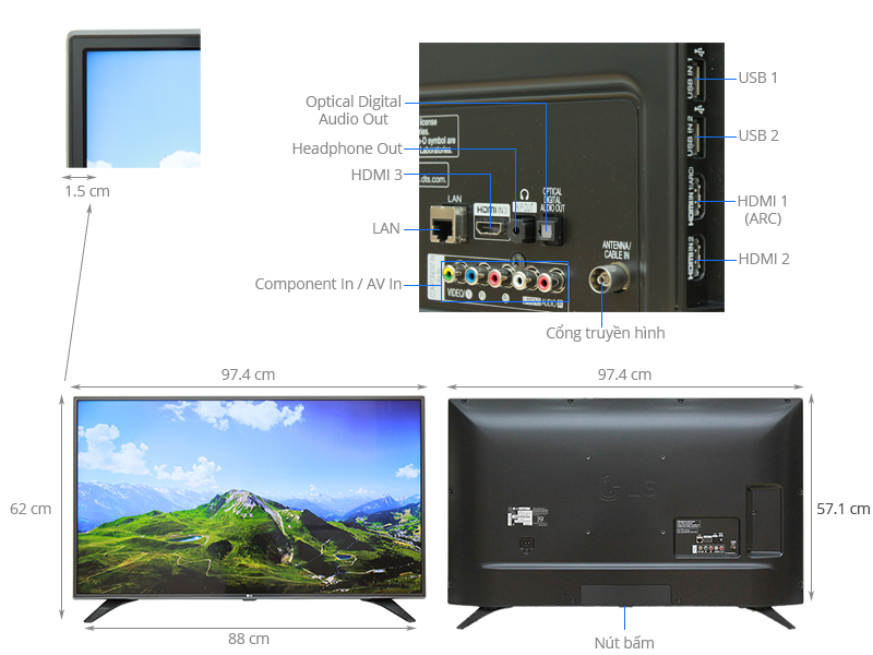 Thông số kỹ thuật Smart Tivi LG 43 inch 43LH600T