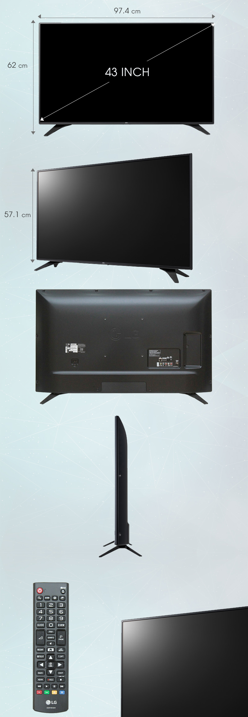 Smart Tivi LG 43 inch 43LH600T - Kích thước tivi Smart Tivi LG 43 inch 43LH600T - Kích thước tivi