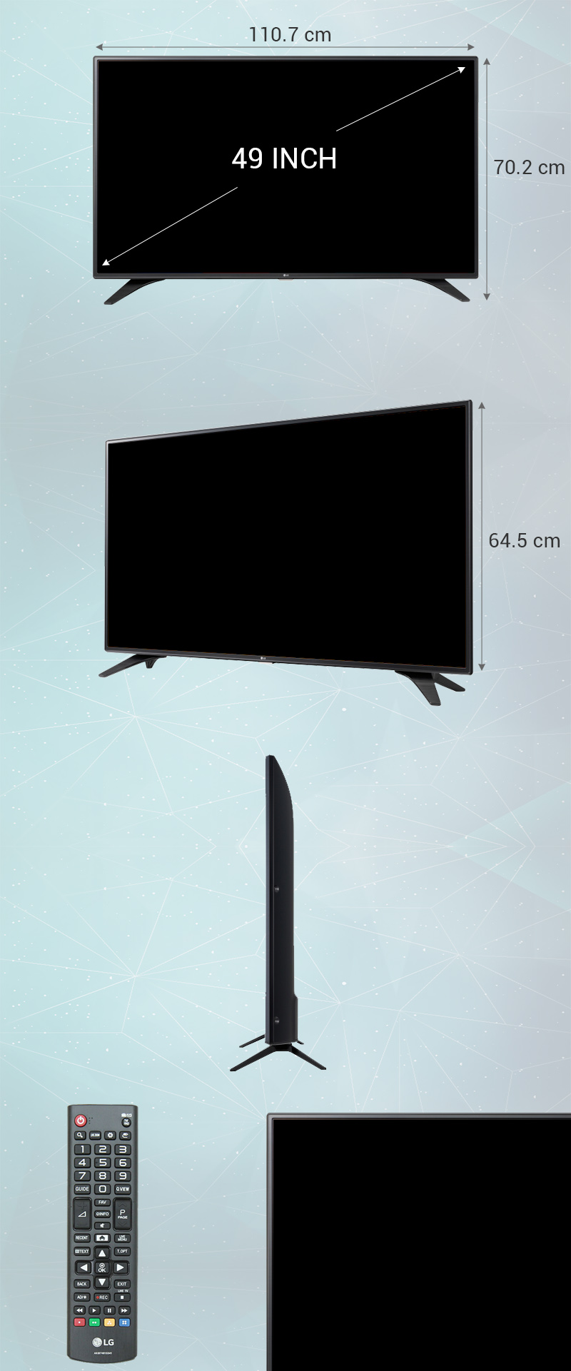 Smart Tivi LG 49 inch 49LH600T - Kích thước TV