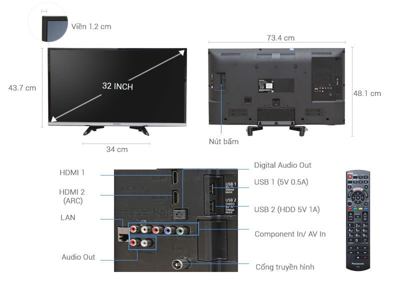 Thông số kỹ thuật Smart Tivi Panasonic 32 inch TH-32DS500V
