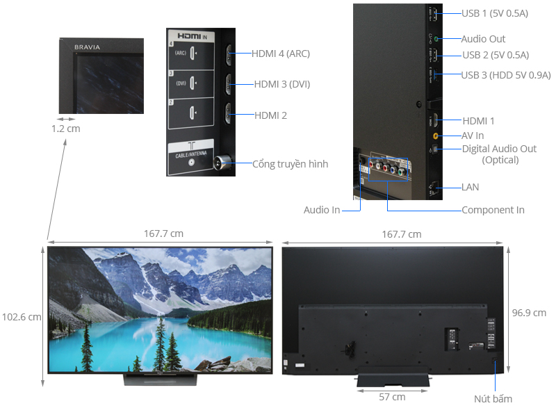 Thông số kỹ thuật Android Tivi Sony 75 inch KD-75X8500D