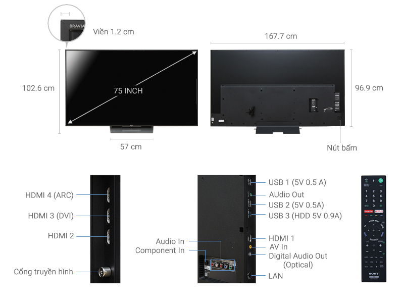 Android Tivi Sony 4K 75 inch KD-75X8500D - giá tốt, có trả góp