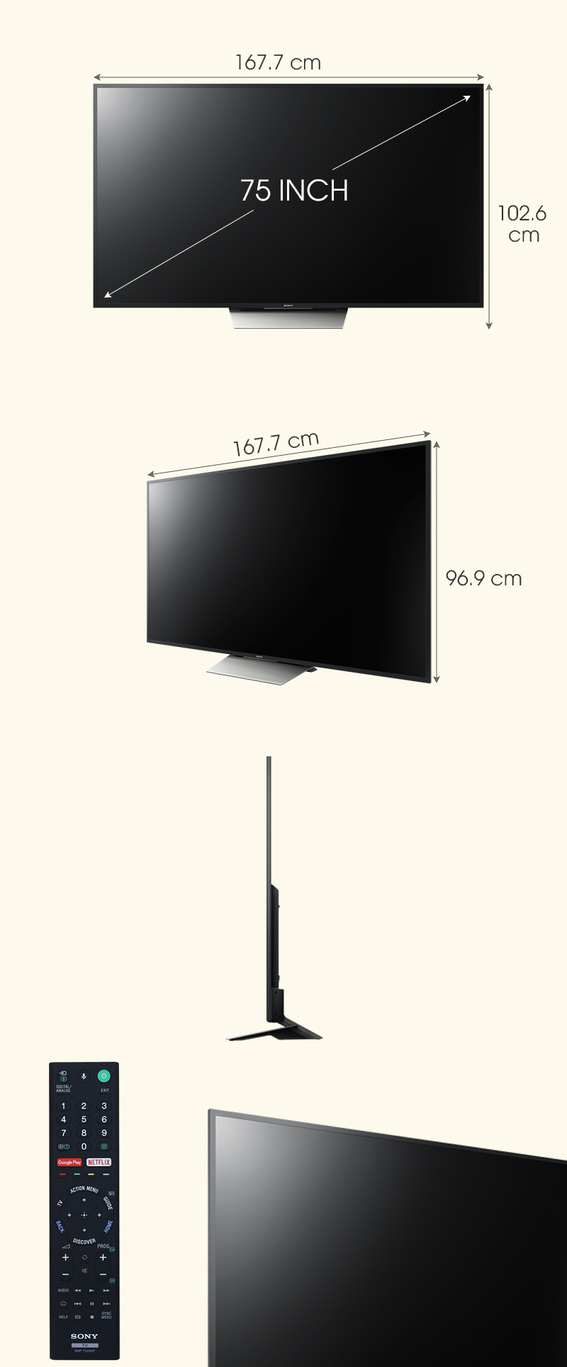 Android Tivi Sony 75 inch KD-75X8500D - Kích thước tivi Android Tivi Sony 75 inch KD-75X8500D - Kích thước tivi