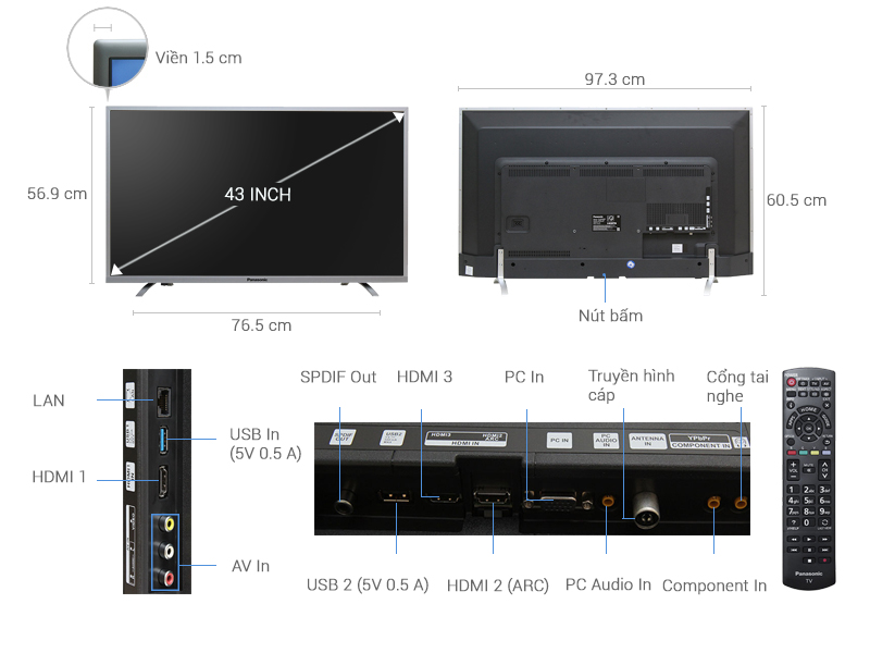 Thông số kỹ thuật Internet Tivi Panasonic 43 inch TH-43DX400V