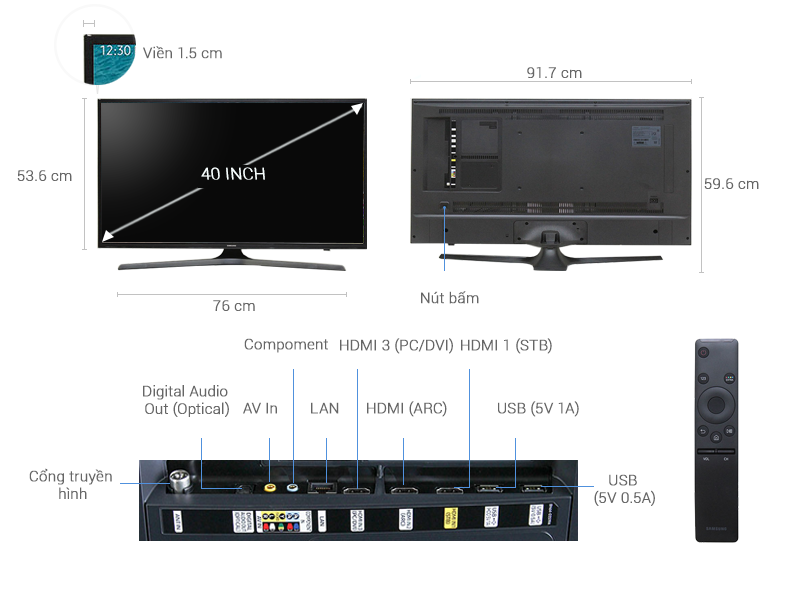 Thông số kỹ thuật Smart Tivi Samsung 4K 40 inch UA40KU6000