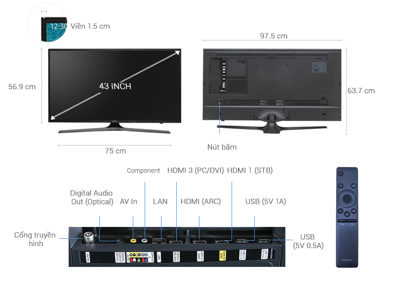 Thông số kỹ thuật Smart Tivi Samsung 4K 43 inch UA43KU6000