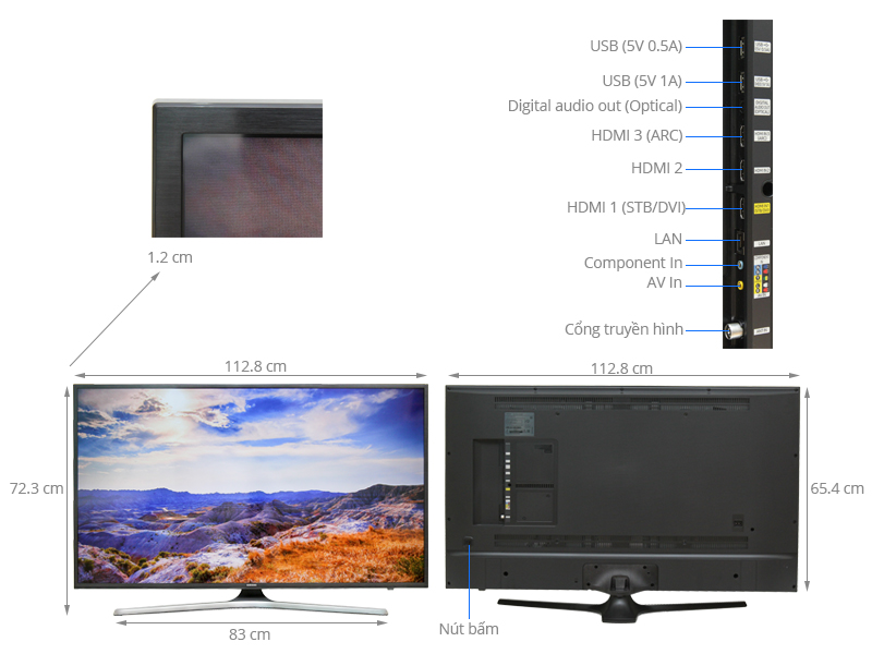 Thông số kỹ thuật Smart Tivi Samsung 50 inch UA50KU6000