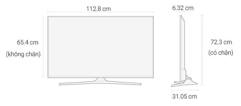 Smart Tivi Samsung 50 inch UA50KU6000 - Kích thước tivi