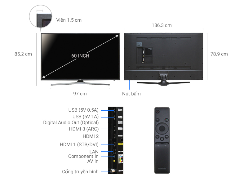 Smart Tivi Samsung 4K 60 inch UA60KU6000 - giá tốt, có trả góp